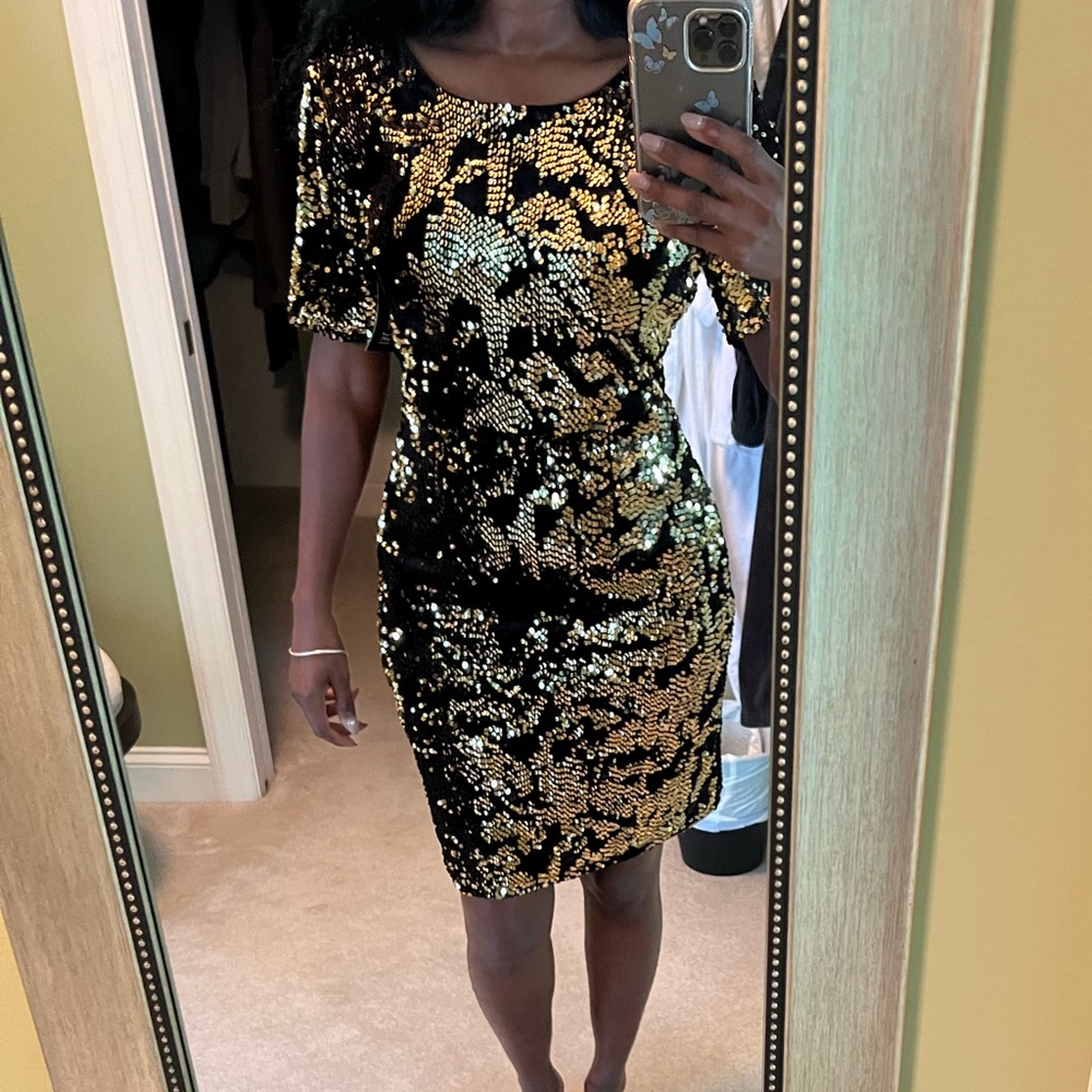 Gold sequin party dress